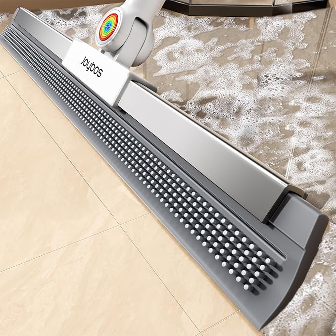 Floor Squeegee with 180° Rotating Head & 63" Long Handle, Rubber Silicone Magic Broom for Floor Cleaning, Squeegee Broom for Pet Hair, Bathroom Tile, Garage Concrete, Deck, Shower Glass