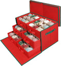 Large Christmas Ornament Storage Box with 6 Drawer Style Trays Fits 54 of 4" Ornament Balls - Side Opening, Christmas Container Perfect for Holiday Decorations, 600D Oxford Fabric Tear-Proof