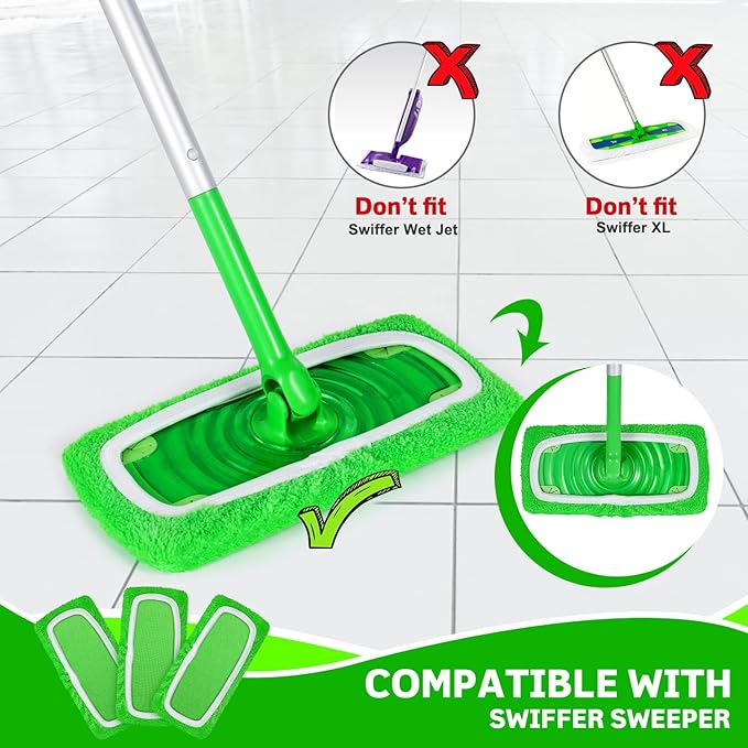 ZEHRAI 6 Pack Reusable Microfiber Mop Pads Compatible with Swiffer Sweeper Mop, Dry Sweeping Cloths & Wet Mopping Cloths, Washable Wet Pads Refill for Hardwood Surface Floor Cleaning