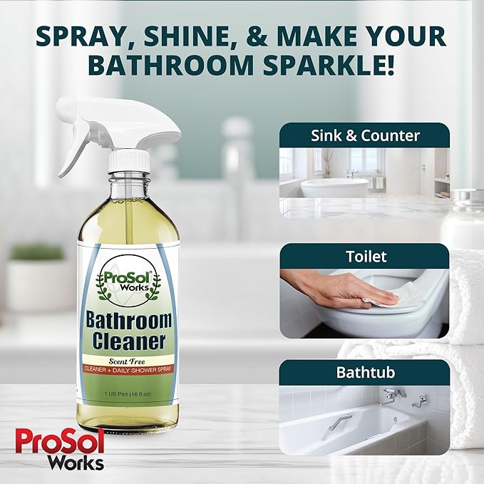 PROSOL WORKS Bathroom Cleaner 16 oz - Daily Cleaning Spray for Shower Curtain, Sink, Shower, Tile, Bathtub, & Toilet Bowl Cleaners Revealing Natural Shine & Refreshing Scent- Safe on All Surface