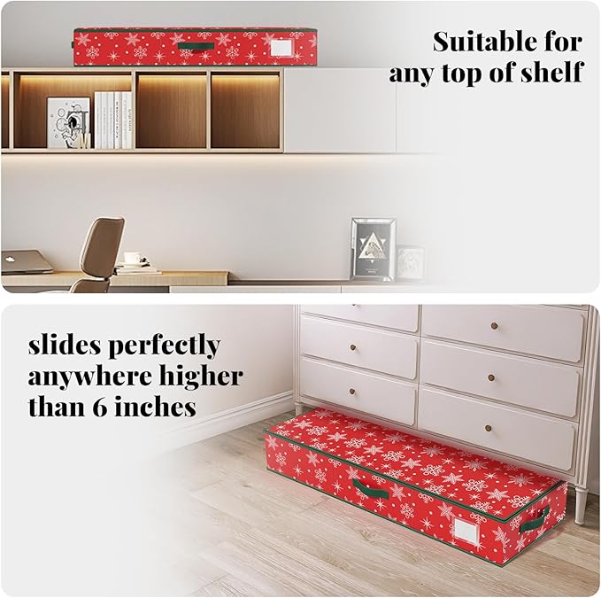 StorageRight Wrapping Paper Organizer Storage Container, Christmas Gift Wrapping Paper Storage Box for Paper Ornaments，Paper Storage Holder for Holiday Decoration Snowflake/Red