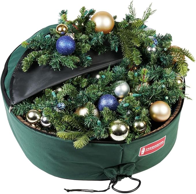 [60 Inch Wreath Storage Container] - for Christmas Wreath up to 60 Inches in Diameter | Bag Hooks Directly to Your Wire Wreath Frames to Prevent Sagging and Deformed Wreaths | Tree Keeper (60-Inch)