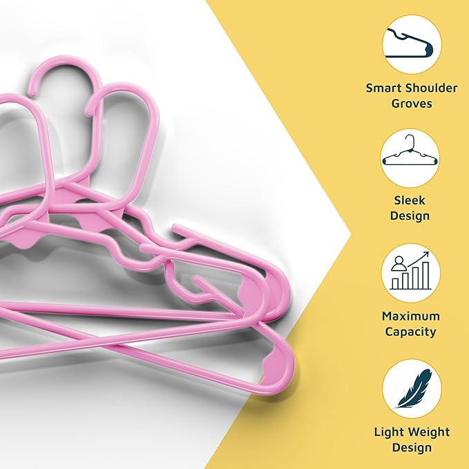 Lifemaster Plastic Kids Clothes Hangers – Children Clothes Hanger with Shoulder Notch, 11.6 Inch Space-Saving Closet Organizer for Baby, Toddler, and Kids Clothing, Hold Up to 5 lbs, Pack of 30, Pink