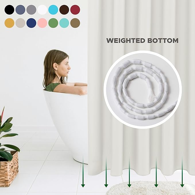 Biscaynebay Extra Long Fabric Shower Curtain Liner 72 Inch Width by 84 Inch Length, Ivory Water Resistant Bathroom Curtain, Rust Resistant Grommets Top Machine Washable