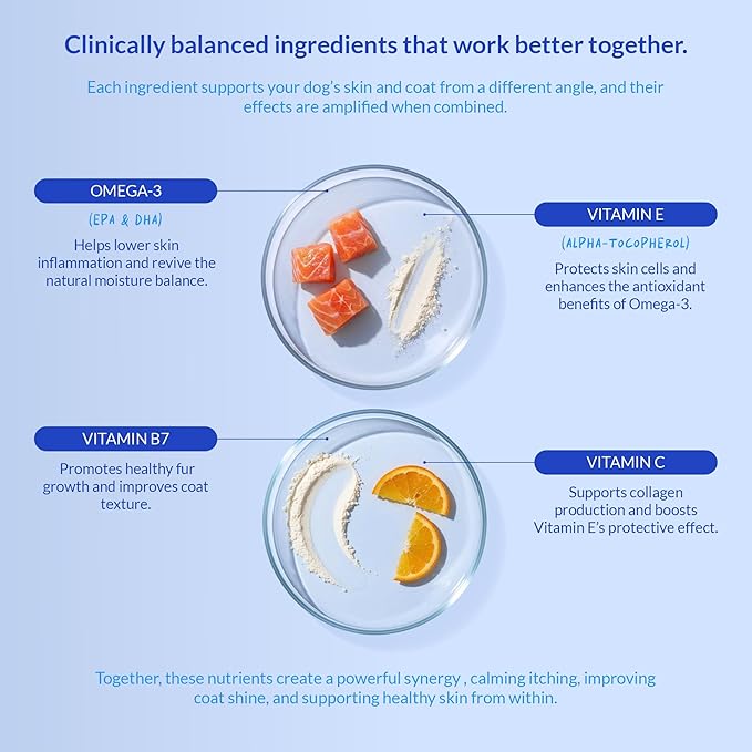 Omega 3 Fish Oil for Dogs - 120 Chewable Tablets - with Omega 3, 6, and 9, Vitamin E for Dog Shedding, Itchy, Dry Skin, Joint & Heart Support (Soft Chews)