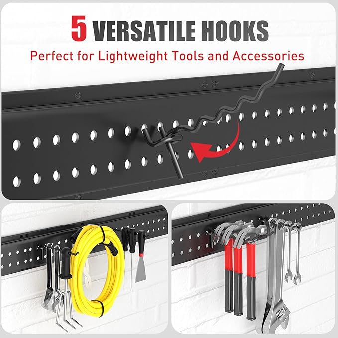 ZICANYCO Garage Tool Organizer Wall Mount 48 inches with 10 Adjustable Heavy-Duty Hooks, Garage Organization, Garden Tool Storage Rack, Yard, and Shed, Holds Up to 400 lbs