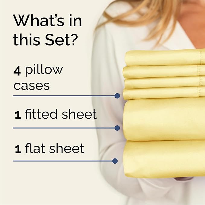 Cal King Sheet Set 6 Piece - Bed Sheets California King Size - Soft Hotel Luxury Bedding - Cooling, Comfy & Breathable - 1 Flat, 1 Fitted & 4 Pillowcases w/ Deep Pockets - Wrinkle & Fade Free - Yellow