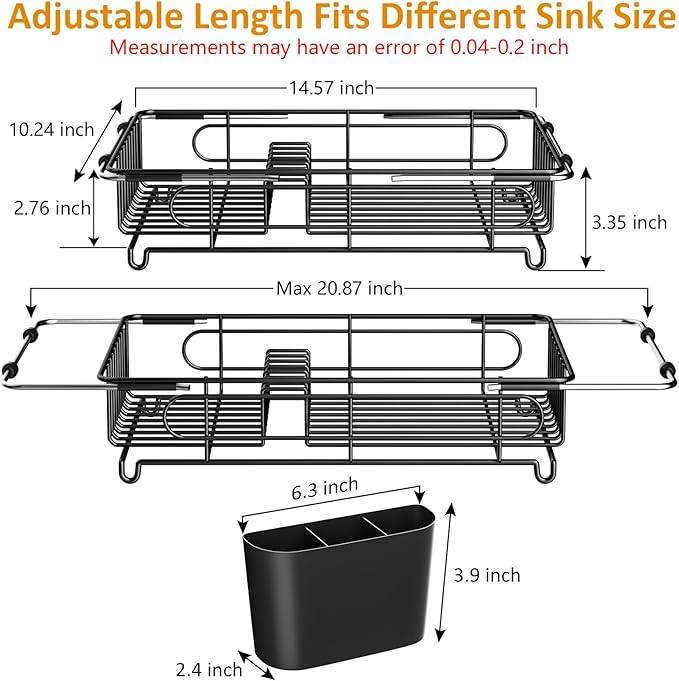 Expandable in Sink Dish Drying Rack,Small Dish Rack Over Sink with Utensil Holder,Stainless Steel Dish Drainers for Kitchen Counter,Sink Drying Rack for Small Space,14.57“-20.87”L x 10.24“W x 2.76”D