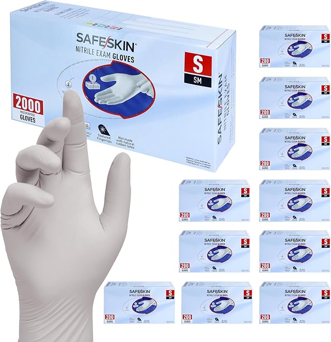 SAFESKIN Nitrile Exam Gloves Disposable - 3.5 Mil, Gray, Powder Free Gloves for Medical, Dental, Cleaning, Cooking