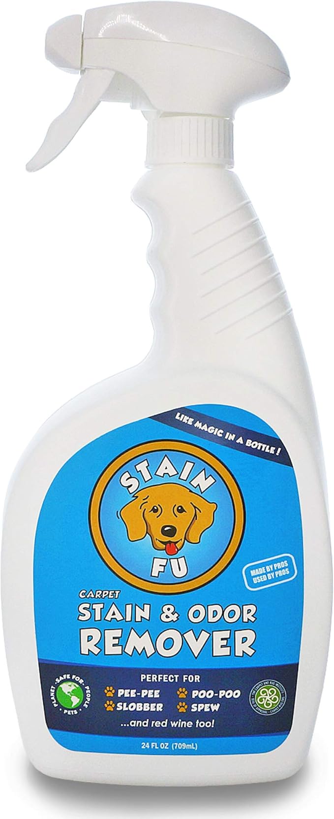 STAIN FU Pro Strength Carpet Odor & Stain Remover Works Like Magic in a Bottle on Tough Urine Feces Vomit and Even red Wine Too! 24 fl.oz