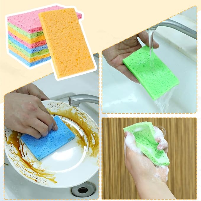 120 Pcs Kitchen Sponge Bulk Compressed Cleaning Scrub Colored Sponge, Natural Sponges Wood Pulp Sponges for Dishes for Kitchen Bathroom Cars(4.3"x2.7"x0.4")