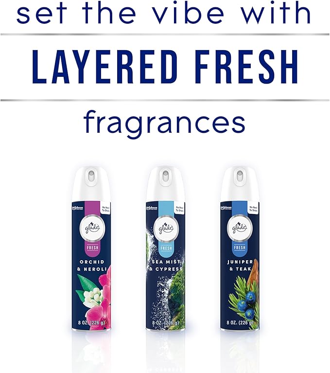 Glade Air Freshener Room Spray, Sea Mist & Cypress, Odor Fighting to Deliver Long Lasting Freshness, 8 Oz, 6 Count