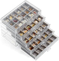 Jewelry Organizer with 5 Drawers Clear Acrylic Earring Display Case Velvet Jewelry Storage Box Display Holder for Earring Ring Bracelet Necklace (Gray, 90 Grids)