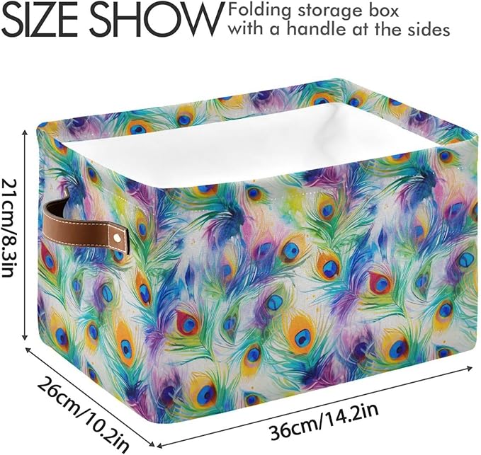 ALAZA Peacock Watercolor Foldable Storage Box Storage Basket Organizer Bins with Handles for Shelf Closet Living Room Bedroom Home Office 1 Pack