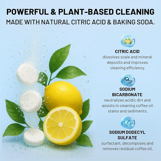 Apsumor Coffee Machine Cleaner Descaler Tablets - 12 Count, Descaling & Deodorizing for All Coffee Makers, Deep Cleans, Non-Toxic