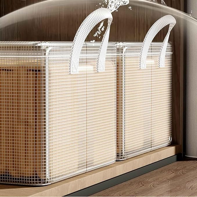 4PCS Closet Clothes Organizer Dustproof Sturdy Storage Baskets Bins 26L Foldable Shelf Containers Bin Support Boards Dust Lid Steel Frame for Sweater Pants T-shirt Dress (Clear - No Lid)