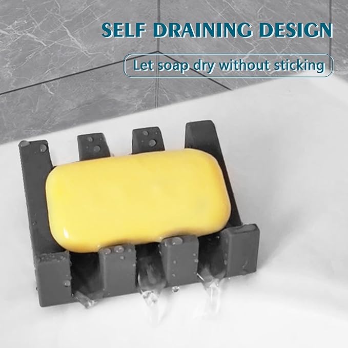 Coipdfty Self Draining Soap Dish Holder,Silicone Soap Dish,for Bathroom,Kitchen, Sponges，Can Extend Soap Life，Keep Soap Bars Dry and Easy Cleaning (Grey,1-Pack)
