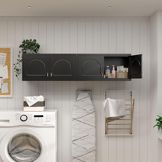 Metal Storage Cabinet with 2 Doors, 48" H Black Sideboard Cabinet, Small Kitchen Pantry with Adjustable Shelf, Coffee Bar Cabinets, Storage Cabinets for Kitchen, Pantry, Living Room, Office