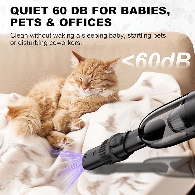 4-in-1 Car Vacuum, Mini Handheld Portable Cordless, 6.5kPa Strong Suction, Ultra-Quiet 60dB, 0.85 lb for Car, Desk & Small Spaces,USB-C Rechargeable 2 Washable HEPA Filters,Ideal Gifts for Men & Women