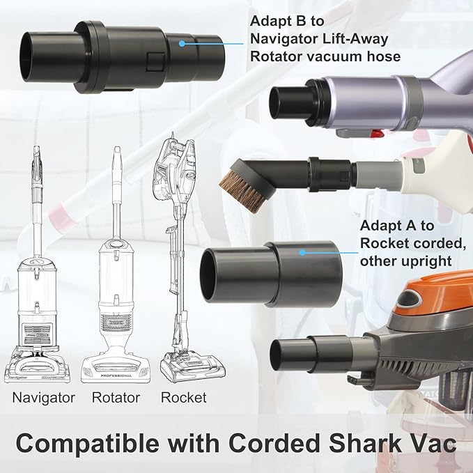 Kodahome Vacuum Attachments Compatible with Shark Corded Vacuums, Navigator NV350 NV360 Rotator NV501 Rocket HV300 Stratos..., 1 1/4" Accessories with Hose Adapters (Car Detailing Kit A)