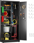 Aobabo Broom Closet Storage Cabinet, Lockable Garage Storage Cabinet for Home Garage, 61.61" H×27.55" W×13.77" D, Assembly Required, Black