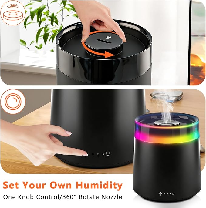 Humidifiers for Bedroom Home,3L Top Fill Cool Mist Humidifier for Baby Nursery,Essential Oil Diffuser for Large Room,3 in 1 uiet Ultrasonic Humidifier for,Office,Plant,Nursery,BPA FREE(Black)