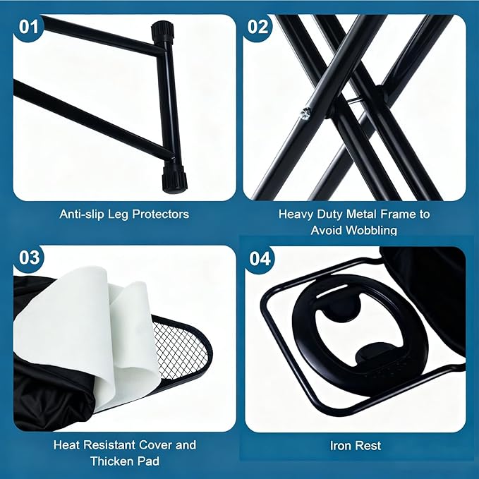 Ironing Board Full Size, Heat Resistant Cover Wide Iron Board with Steam Rest, Ultra Thick Padding, Height Adjustable Heavy Sturdy Metal Frame Legs Ironing Stand,Non-Slip Foldable 58"x15"