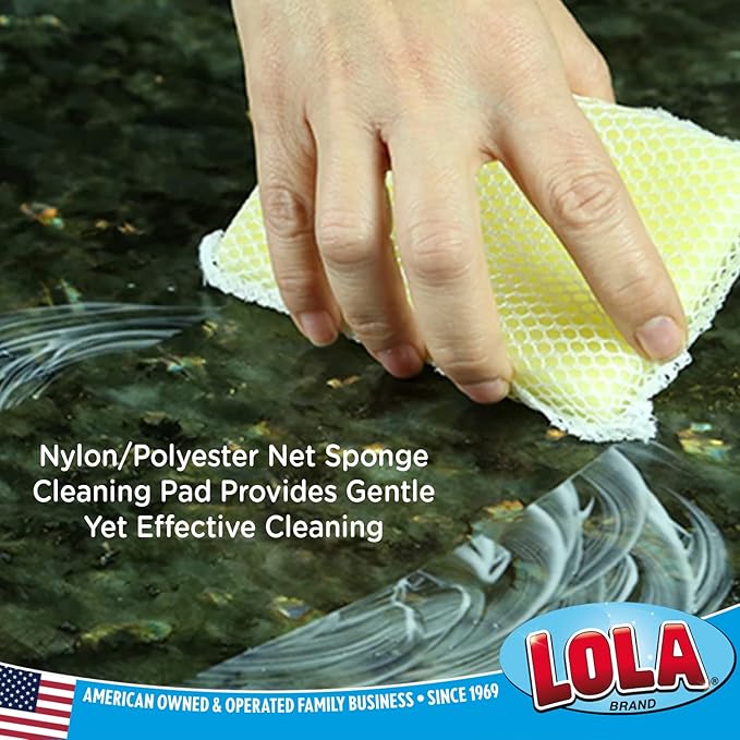 LOLA Nylon Netting Sponge Cleaning Scrubber Pad, 2 Pack, Non Scratch, Safe on Non-Stick Surfaces Coated Cookware & Dishes - Gentle Effective Cleaning