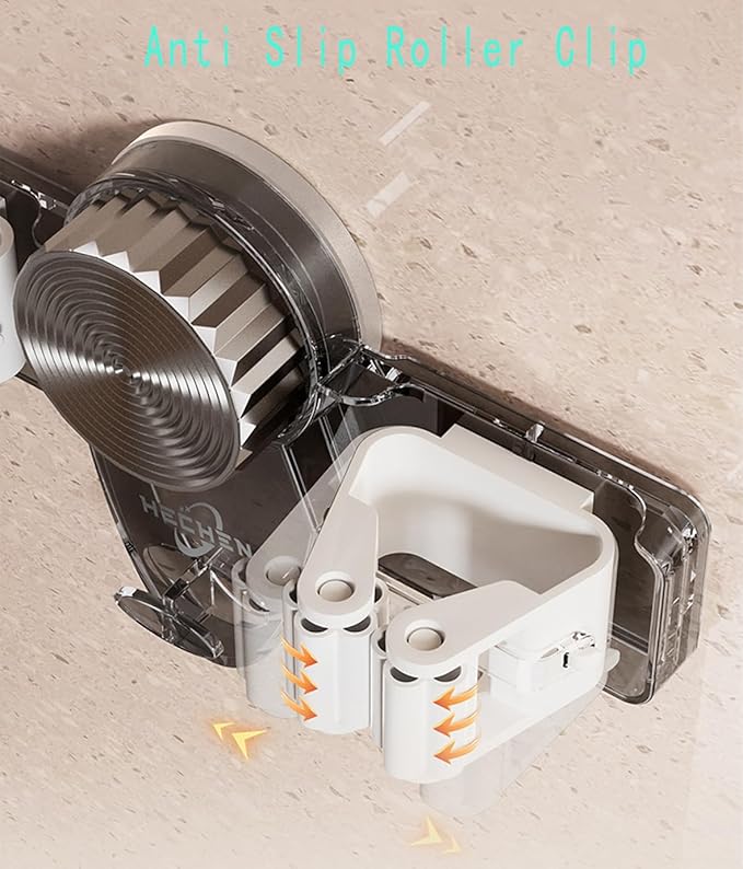 Mop and Broom Holder Wall Mount, No Punching Required Broom and Mop Organizer Wall Hanging with Hooks for Bathroom, Laundry Room, Garage, Kitchen,Garden Tool Organizer Storage (1pcs Gray)