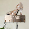 Personalized Wooden 2D Flat Print High-Heeled Shoe Wall Mounted Hook for Women Girl Family Friends Custom Name Key Storage Holder High-Heeled Shoe Coat Rack Home Dexor Gift for Living Room Hallway