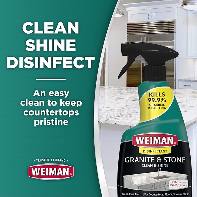 Weiman Disinfecting Granite & Stone Daily Cleaner and Sealer Kit - For Granite, Marble, Quartz, Quartzite, Slate - 24 oz Daily Kitchen Countertop Cleaner, 24 oz Granite & Stone Sealer