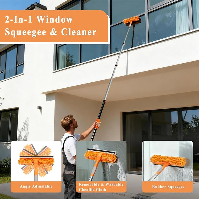 PuliKit 20ft High Ceiling Duster Kit with 4-12ft Heavy-Duty Extension Pole, Cobweb Duster, Ceiling Fan Duster, Window Squeegee & Cleaner, Microfiber Duster, Wall Mop for Home High Reach Cleaning