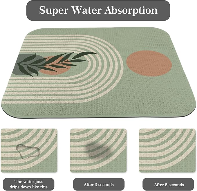Quick Absorbent Kitchen Drying Mat - Stylish Patterns Dish Drying Mat- 16×18 Inch & 18×24 Inch Kitchen Drainer Mat for Countertops, Dishes & Glassware