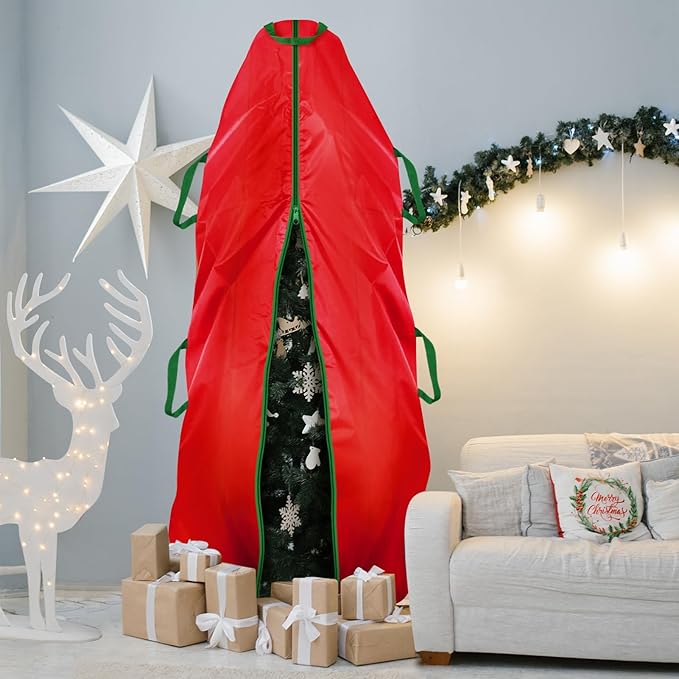 Jumbo Upright Christmas Tree Storage Bag, Upright Christmas Tree Storage Cover With Zipper & Adjustable Straps,Tear Resistant Upright Storage Christmas Tree Cover for 7.5 Foot Assembled Christmas Tree