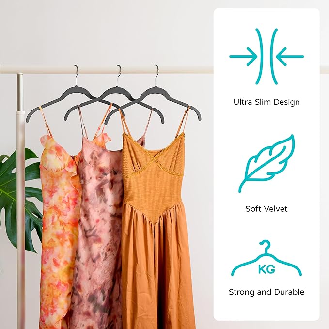 Sishynio Premium Velvet Hangers 30 Pack - Space-Saving Closet Organizer for Clothes, Non-Slip Flocked Design, Ideal for Shirts and Coats (Black)