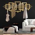 Square Metal Coat Rack, Luxury Modern Wall Mount, Geometric Square Metal Wall Mount, Geometric Clothes Hooks, Home Storage Hooks (Gold, 14"x42"|35x105cm)