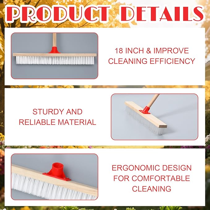 6 Pack 18 Inches Push Broom Outdoor Heavy Duty Multi-Surface Garden Brush Broom with 47" Long Handle Floor Scrub Brush for Deck Driveway Patio Garage Yard Concrete Floor Cleaning