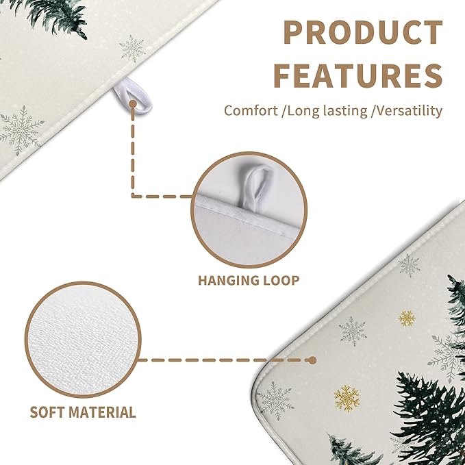 Winter Forest Dish Drying Mat Winter Snowflake Large Kitchen Mats Dish Drying Pad Christmas Tree Absorbent Dish Dryer Mat for Kitchen Countertops Microfiber Drainer Pad Dish Drying Mats (18x24 in)