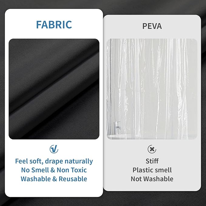 THAIGEE Water-Repellent Fabric Shower Curtain Liner - Hotel Quality Machine Washable, 3 Heavy-Duty Magnets with Rustproof Grommets & Weighted Hem, Standard Size 72x78in Black