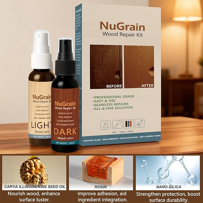NuGrain Wood Repair, Professional Wood Floor Scratch Repair, Easy-Fix Wood Furniture Repair, Floor Cover Nicks and Scratches, Hides Minor Defects, Restore a Finish for Wood, Floors,Tables (1)