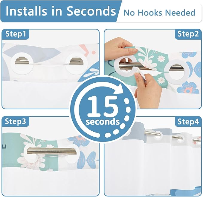 No Hook Shower Curtain with Snap-in Liner, Shower Curtains for Bathroom with Weighted Bottom & See Through Top Window, Cute Whale Fabric Shower Curtain for Home, Dormitories, and Hotel, 71 x 74 Inch