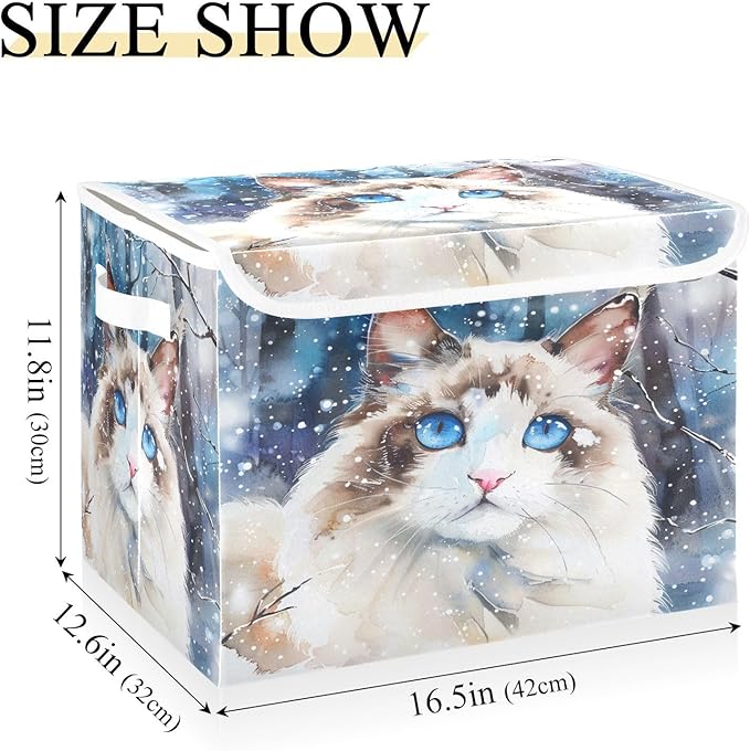 senya Winter Baskets Collapsible Storage Bins with Lids, Ragdoll Cat in The Snow Storage Boxes Clothes Baskets for Organizing