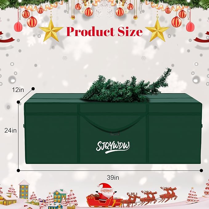 Small Christmas Tree Storage Bag 4Ft/5Ft Heavy Duty Reusable 600D Oxford Fabric Moistureproof Dustproof Christmas Tree Bag for Short Artificial Christmas Tree(39" X 12" X 24", Green)