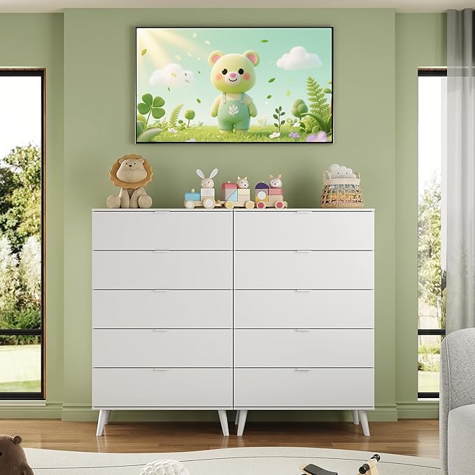 WLIVE 5 Drawer Dresser for Bedroom, Tall Wooden Dresser, White Dressers Storage Organizer with Sturdy Metal Handle, Chest of Drawers for Living Room, Hallway, Closet