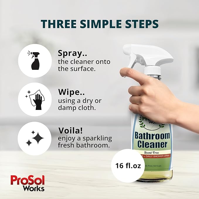 PROSOL WORKS Bathroom Cleaner 16 oz - Daily Cleaning Spray for Shower Curtain, Sink, Shower, Tile, Bathtub, & Toilet Bowl Cleaners Revealing Natural Shine & Refreshing Scent- Safe on All Surface