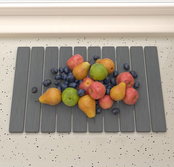 YEECOPON 23.6" x 15.4" Dish Drying Mat for Kitchen Counter, Foldable Fast Drying Stone Mats, Non-Slip Super Absorbent Diatomite Mat for Dishware & Fruits & Vegetables