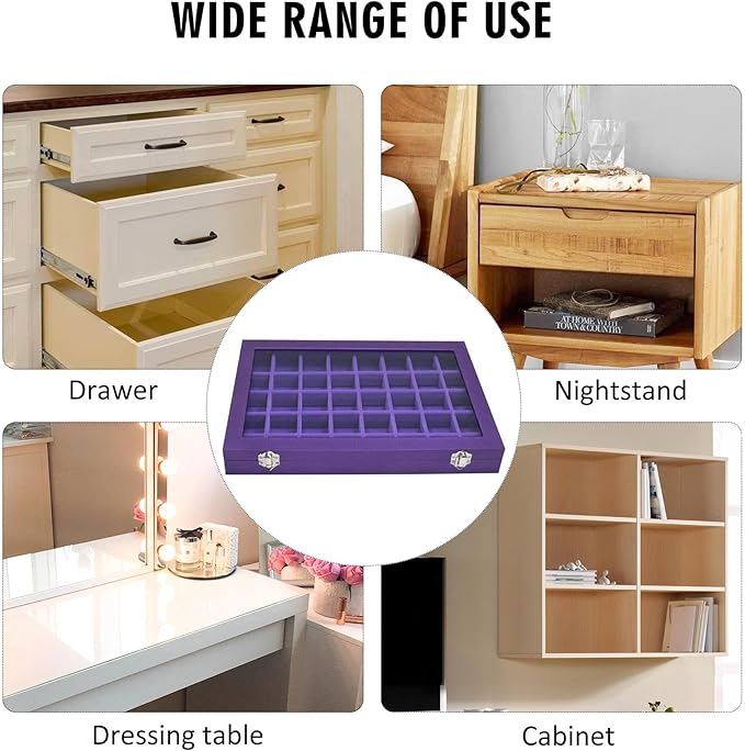 Jewelry Tray Organizer Box 40 Grid Jewelry Display Organizer Box with Transparent Lid Rings Earrings Necklaces Pendants Display Box Suitable for Women and Girls (40 Grid, Purple)