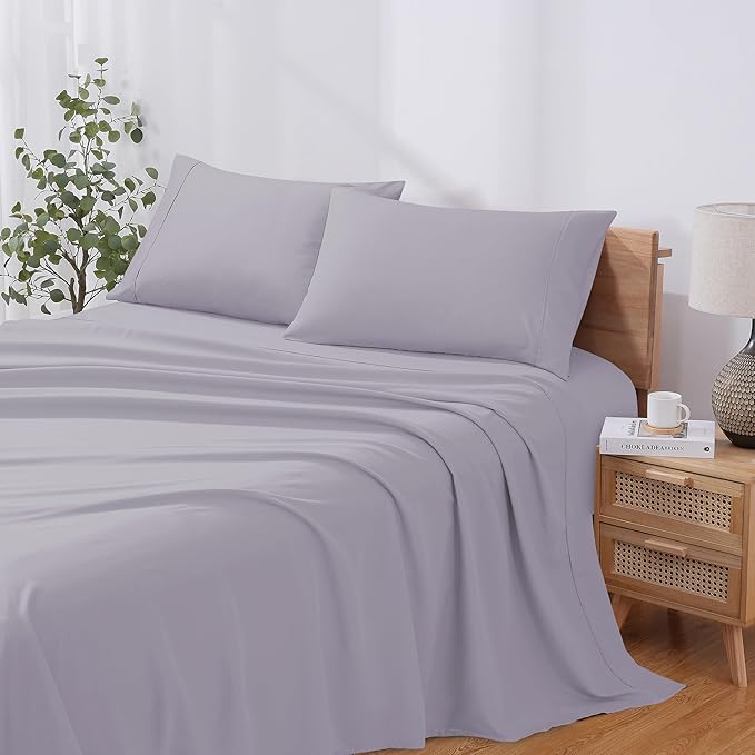 Modern Threads Soft Microfiber Solid Sheets - Luxurious Microfiber Bed Sheets - Includes Flat Sheet, Fitted Sheet with Deep Pockets, & Pillowcases Lilac Marble Full