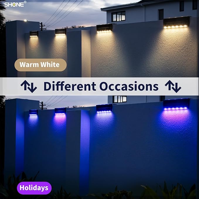 Solar Pool Lights, Color Changing Waterproof Step Lights for Outside, Heavy Duty Stainless-Steel Retaining Wall Light, Ultra-Thin & Anti-Trip 2-Way LEDs for Deck, Stairs, (RGB-W, 6Pack)