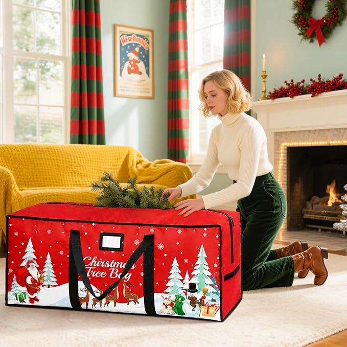 Christmas Tree Storage Bag, Fits Up 7.5 Ft Christmas Tree Durable 600D Oxford Holiday Storage Container with Wide Opening Dual Zippers (Reindeer)
